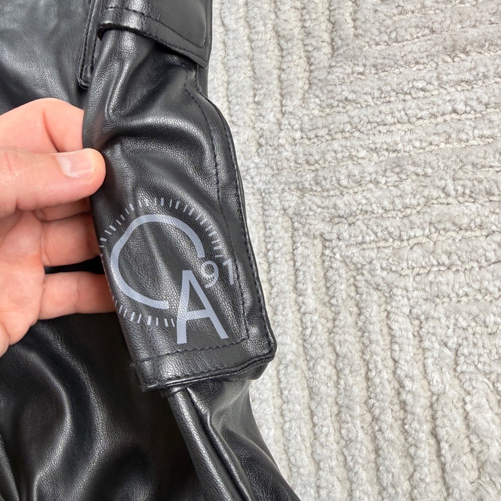 Smoke Rise Cargo Pants Mens 34x36 Black Faux Leather Tech Stacked Goth Moto Long - Picture 8 of 13